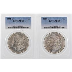 Lot of 1884-O & 1885-O $1 Morgan Silver Dollar Coins PCGS MS63