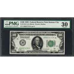 1928 $100 Federal Reserve Note Kansas City Fr.2150-J PMG Very Fine 30