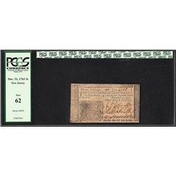 December 31, 1763 New Jersey 3 Shillings Colonial Currency Note PCGS New 62