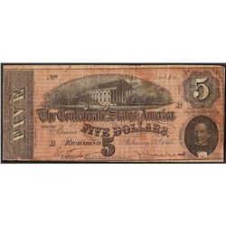 1864 $5 Confederate States of America Note