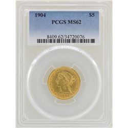1904 $5 Liberty Head Half Eagle Gold Coin PCGS MS62