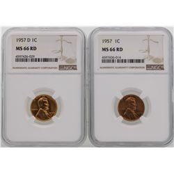 Lot of 1957 & 1957-D Lincoln Wheat Penny Coins NGC MS66RD