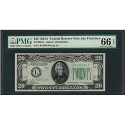 1934A $20 Federal Reserve Note San Francisco Fr.2055-L PMG Gem Uncirculated 66EP