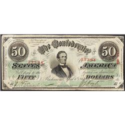 1863 $50 The Confederate States of America Note Cut Canceled