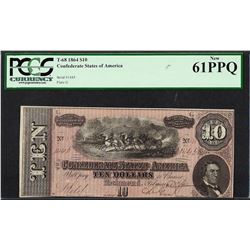 1864 $10 Confederate States of America Note T-68 PCGS New 61PPQ