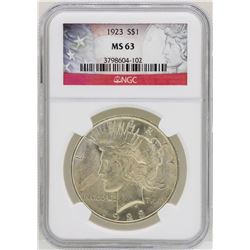 1923 $1 Peace Silver Dollar Coin NGC MS63