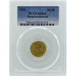 1926 $2 1/2 Sesquicentennial Quarter Eagle Commemorative Gold Coin PCGS MS64