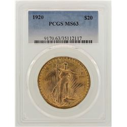 1920 $20 St. Gaudens Double Eagle Gold Coin PCGS MS63