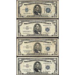 Lot of (4) 1934/1953 $5 Silver Certificate Notes
