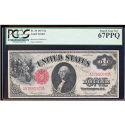 1917 $1 Legal Tender Note Fr.36 PCGS Superb Gem New 67PPQ