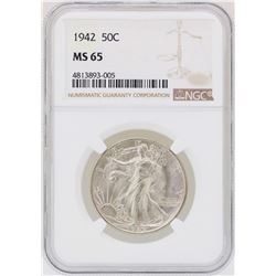 1942 Walking Liberty Half Dollar Coin NGC MS65