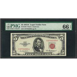 1953A $5 Legal Tender Note Fr.1533 PMG Gem Uncirculated 66EPQ