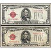 Image 1 : Lot of 1928C & 1928D $5 Legal Tender Notes