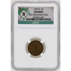 Ted Willaims Collection 1937-D Lincoln Wheat Cent Coin NGC Genuine