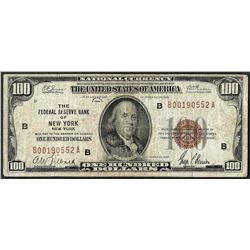 1929 $100 Federal Reserve Bank of New York, NY Currency note