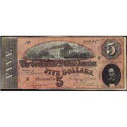 1864 $5 Confederate States of America Note