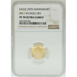 2011-W $5 American Gold Eagle Coin NGC PF70 Ultra Cameo 25th Anniversary
