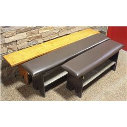 LOT OF 3 BENCHES - 2 PADDED, 1 WOODEN