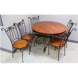 IRON WOOD DINETTE TABLE WITH 5 MATCHING CHAIRS