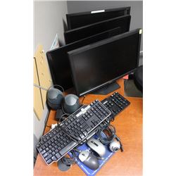 LOT 4 DELL MONITORS, 2 KEYBOARDS, MICE, SPEAKERS