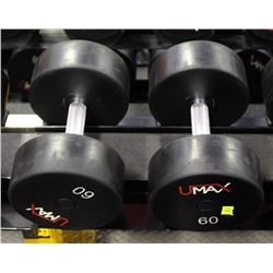 PAIR OF 60LB UMAX DUMBBELLS
