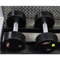 PAIR OF 30LB UMAX DUMBBELLS