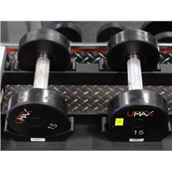 PAIR OF 15LB UMAX DUMBBELLS