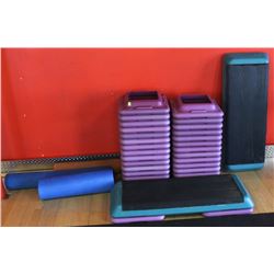 LOT OF STEP AEROBICS PLATFORMS, MATS AND MORE