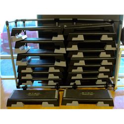 LOT OF REEBOK STEP AEROBICS PLATFORMS WITH RACK