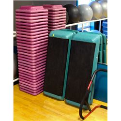 LOT OF STEP AEROBICS PLATFORMS WITH RISERS