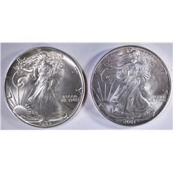 2001 & 1986 AMERICAN SILVER EAGLE DOLLARS