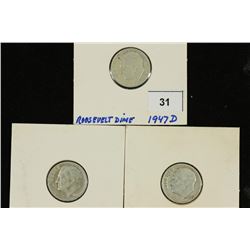 1947-D,48-D & 49-D SILVER ROOSEVELT DIMES
