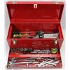 Image 1 : RED METAL TOOL BOX WITH CONTENTS INCL SOCKETS,