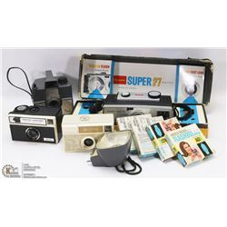 FLAT OF VINTAGE CAMERAS AND ACCESSORIES