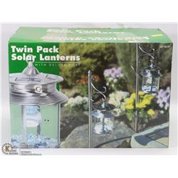 TWIN PACK SOLAR LANTERNS WITH DELUXE POST