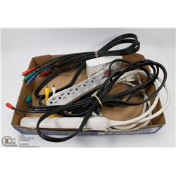 FLAT OF POWER BARS, AUDIO CORDS & MORE