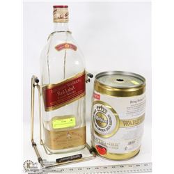 JOHNNY WALKER BOTTLE & BEER TIN.