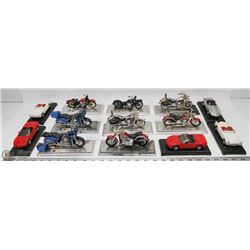 LARGE FLAT WITH 8 MAISTO HARLEY DAVIDSON BIKES &