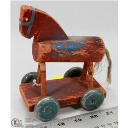 VINTAGE WOODEN TOY PULL HORSE.