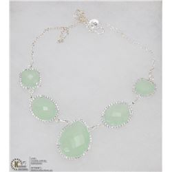 #11-GREEN CHALCEDONY & CZ  GEMSTONE NECKLACE