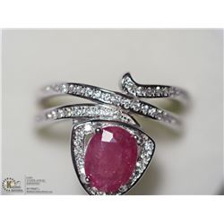 STERLING SILVER PINK SAPPHIRE & CZ RING SIZE 7.25