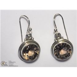 STERLING SILVER SMOKY QUARTZ EARRINGS (5.89G)