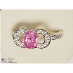 STERLING SILVER PINK SAPPHIRE & CZ RING SIZE 8