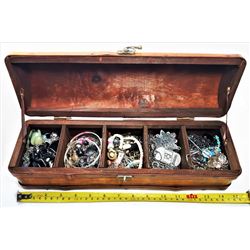 6 )LONG CARVED JEWELRY BOX &