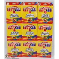 9 PACKS OF 8 JUMBO PLAYSKOOL CRAYONS