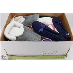 #49) BOX OF WOMENS SLIPPERS & SHOES - NEW