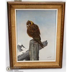 SCHOENBERGER OIL PAINTING OF OWL , VINTAGE FRAMED