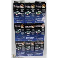 LOT OF 9 PAWS CAT LITTER LINER BAGS