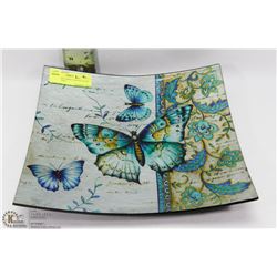 VINTAGE BUTTERFLY MOTIF GLASS SERVING DISH -