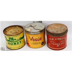 LOT OF VINTAGE TOBACCO TINS AND HONEY TIN